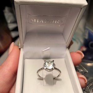 Miadora 10k White Gold Aquamarine Halo Ring